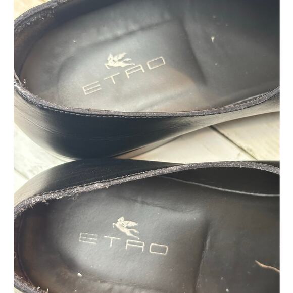 ETRO Monk Strap Glossed Black Leather Shoes size IT 44 Loafers Buckle Paisley